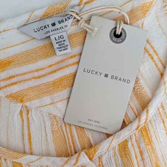 Lucky Brand Sleeveless Button Front Tie Front Stripe Scoop Neck Gold White L NWT - Picture 8 of 8